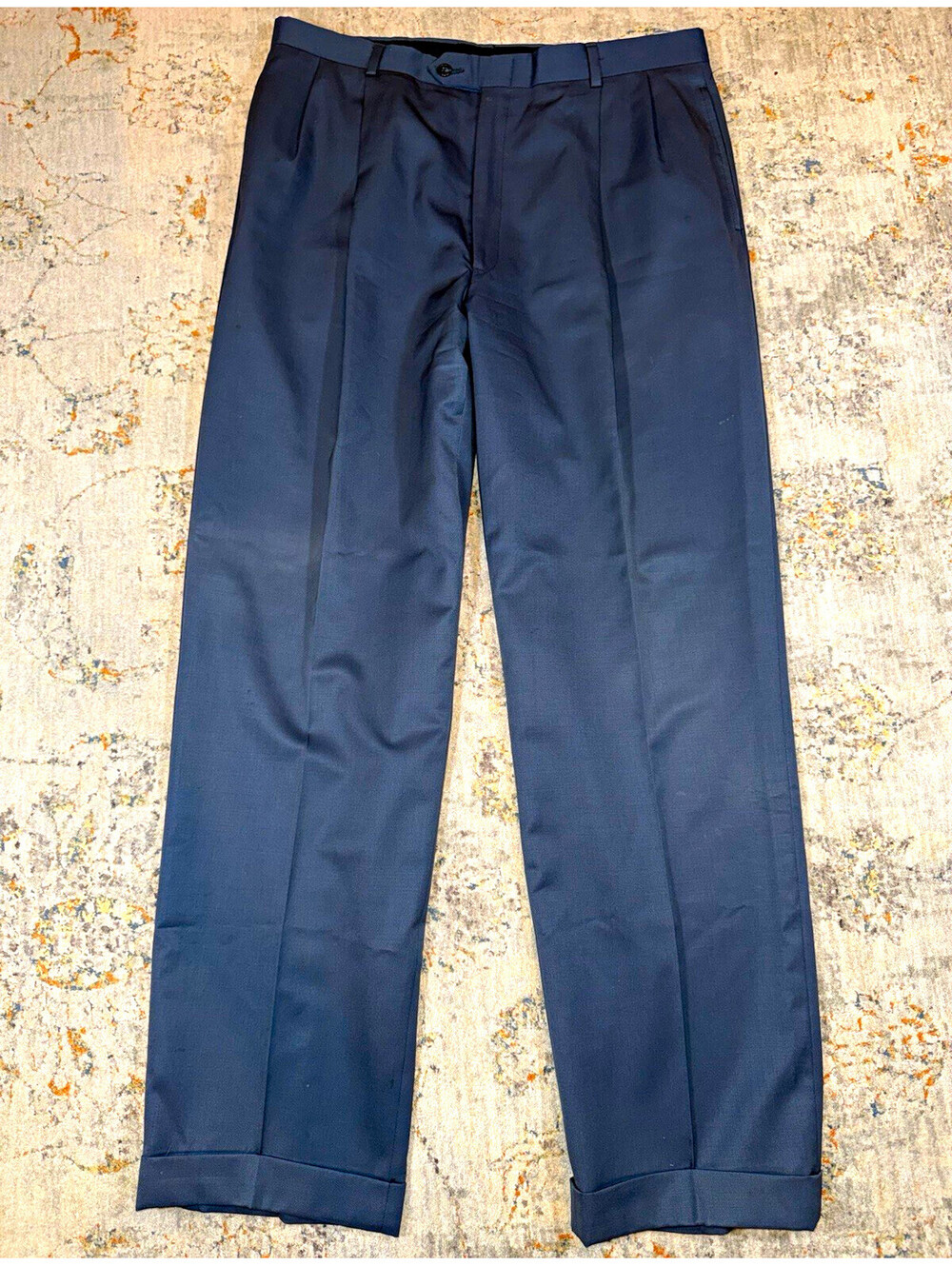 Austin Reed Mens Blue Pleated Wool Twill Dress Pants Straight Classic 36x32 A141